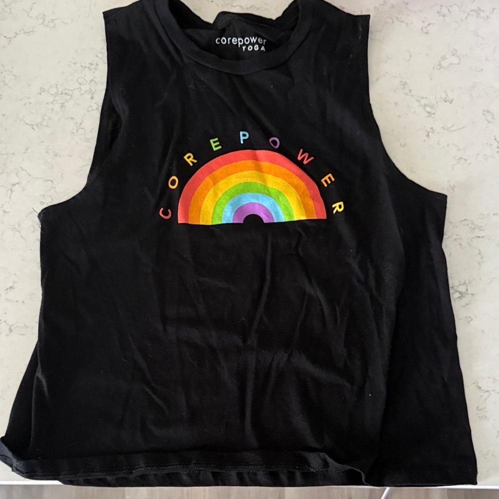 Black Muscle Tee with Rainbow Design